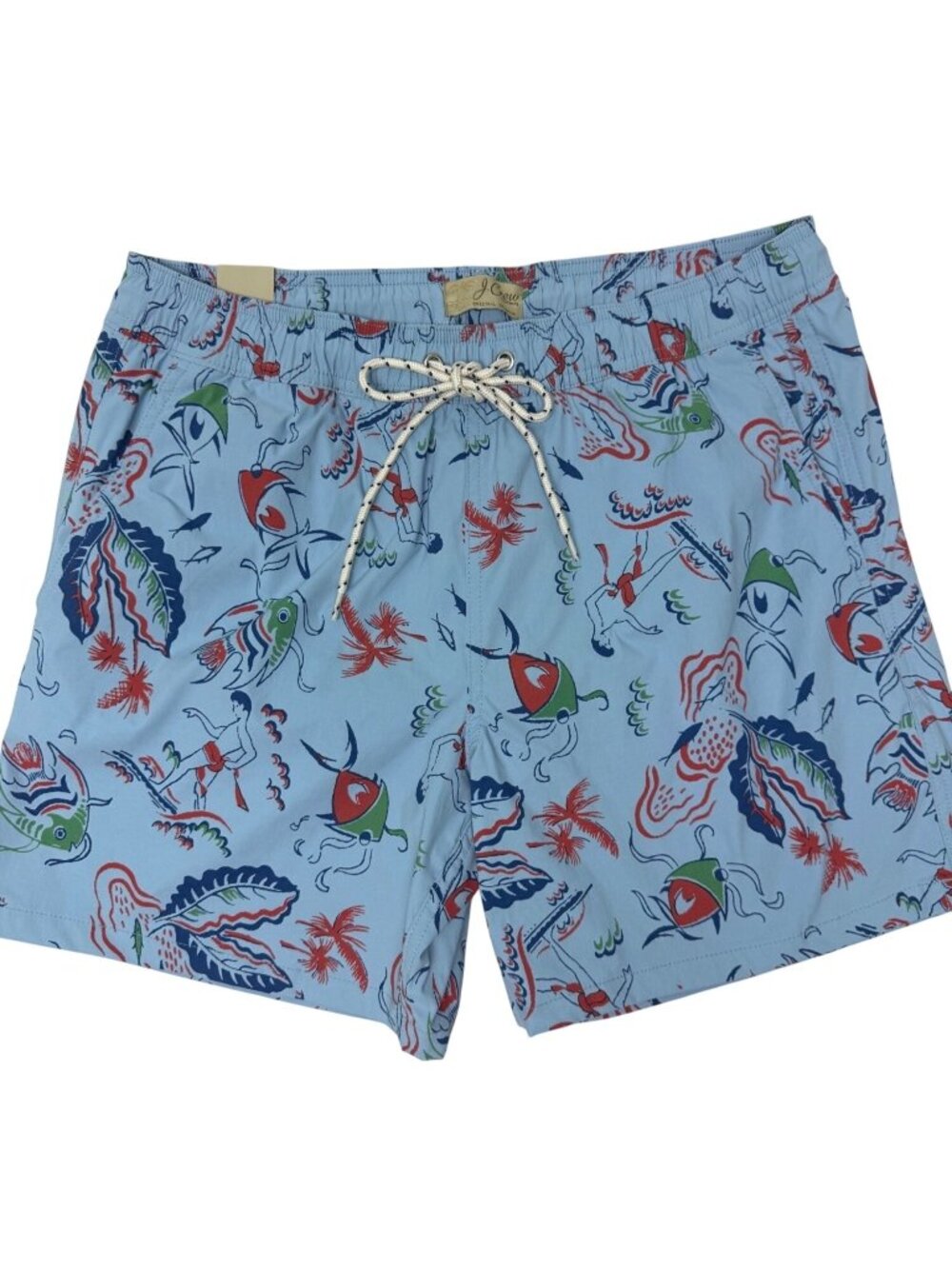NWT MEDIUM J Crew Swim Original Mens Swimwear Trunks Scuba Diving Fish Print